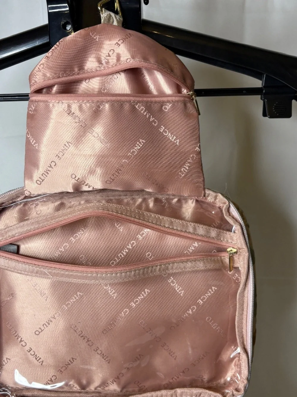 Vince Camuto Floral Gold Damask Cottagecore Zip Hanging Toiletry Case Makeup Bag